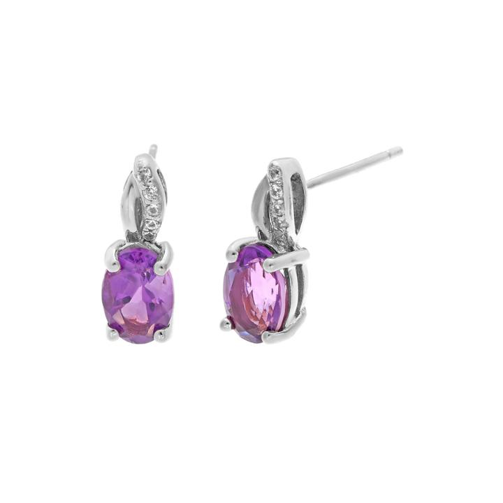 1/10 Ct. T.w. Diamond And Genuine Amethyst Sterling Silver Drop Earrings