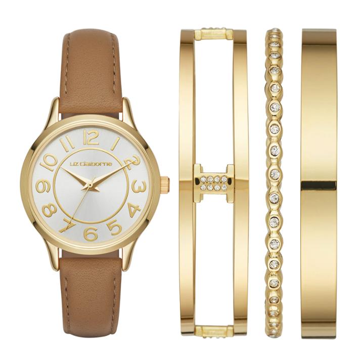 Liz Claiborne Womens Brown Watch Boxed Set-lc9045