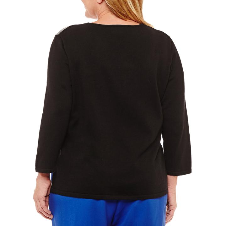 Alfred Dunner High Roller 3/4 Sleeve Crew Neck Pullover Sweater-plus