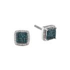 1/8 Ct. T.w. White And Color-enhanced Blue Diamond Sterling Silver Square Earrings