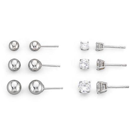 Sterling Silver 6-pair Stud Earring Set