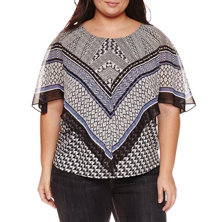 Alyx Short Sleeve Round Neck Woven Geometric Blouse-plus