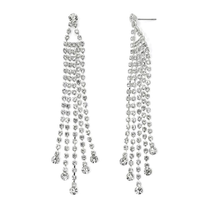 Vieste Silver-tone Rhinestone 4-row Chandelier Earrings