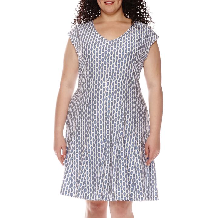 Katherine H Cap-sleeve Jacquard Fit-and-flare Dress - Plus