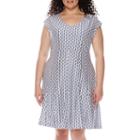 Katherine H Cap-sleeve Jacquard Fit-and-flare Dress - Plus
