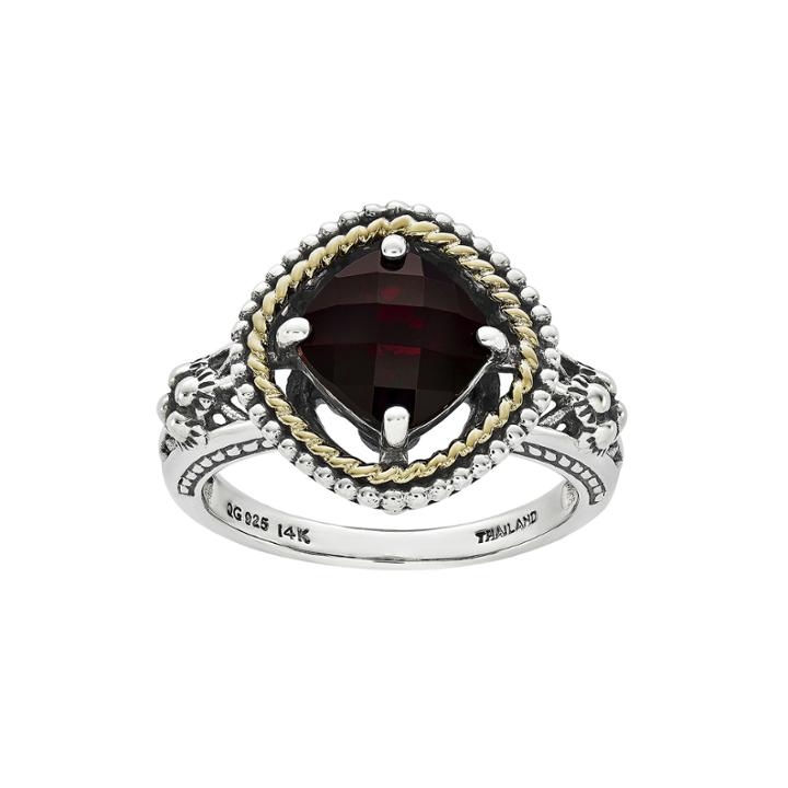 Shey Couture Genuine Garnet Sterling Silver And 14k Yellow Gold Cushion Ring