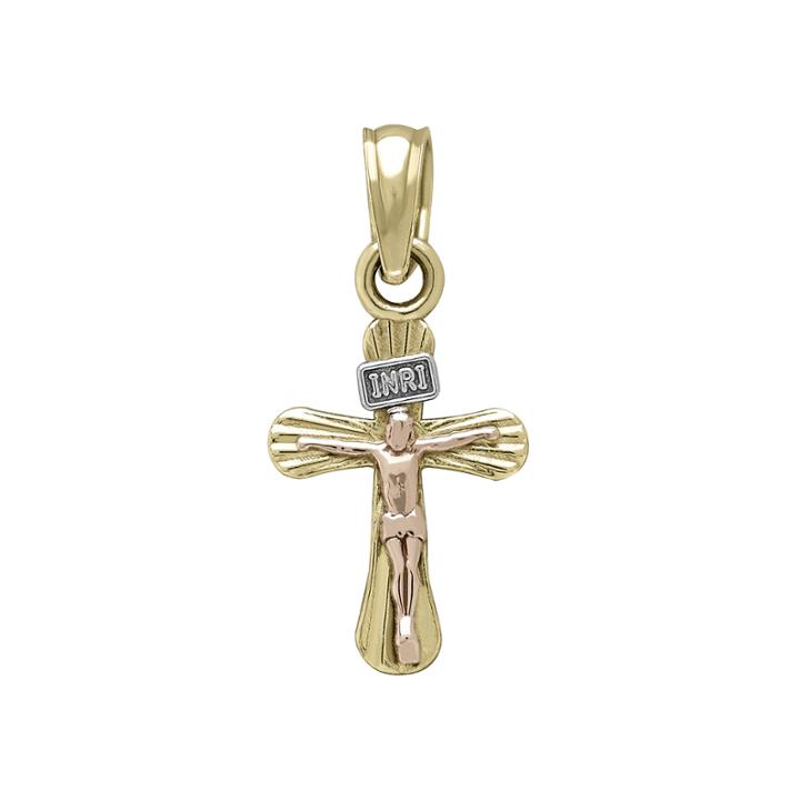 Tesoro&trade; 14k Tri-color Gold Small Crucifix Pendant