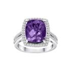 Limited Quantities! Genuine Amethyst Ring & Created White Sapphire Halo Ring In Sterling Silver