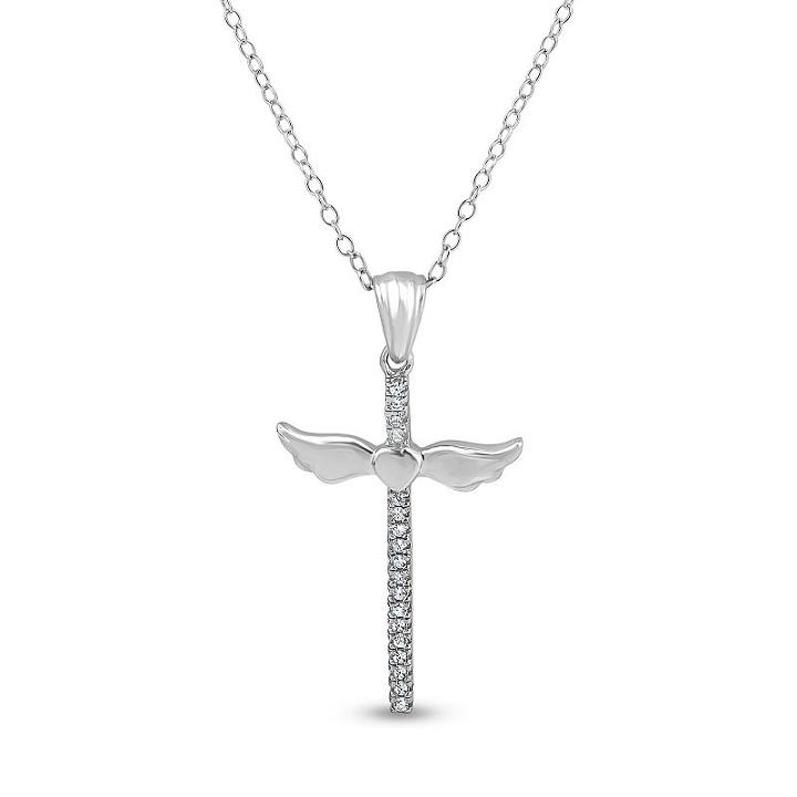 Diamonart Womens 1/7 Ct. T.w. Lab Created White Cubic Zirconia Sterling Silver Cross Pendant Necklace