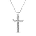 Diamonart Womens 1/7 Ct. T.w. Lab Created White Cubic Zirconia Sterling Silver Cross Pendant Necklace