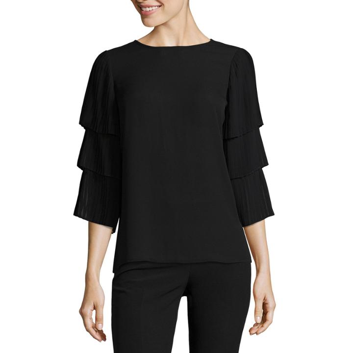 Worthington 3/4 Sleeve Crew Neck Woven Blouse-talls