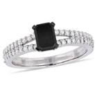 Womens 1 Ct. T.w. Color Enhanced Emerald Black Diamond 14k Gold Engagement Ring