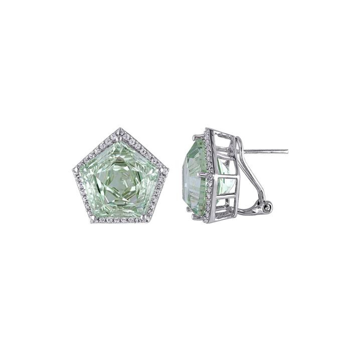 Genuine Green Amethyst And White Topaz Sterling Silver Earrings
