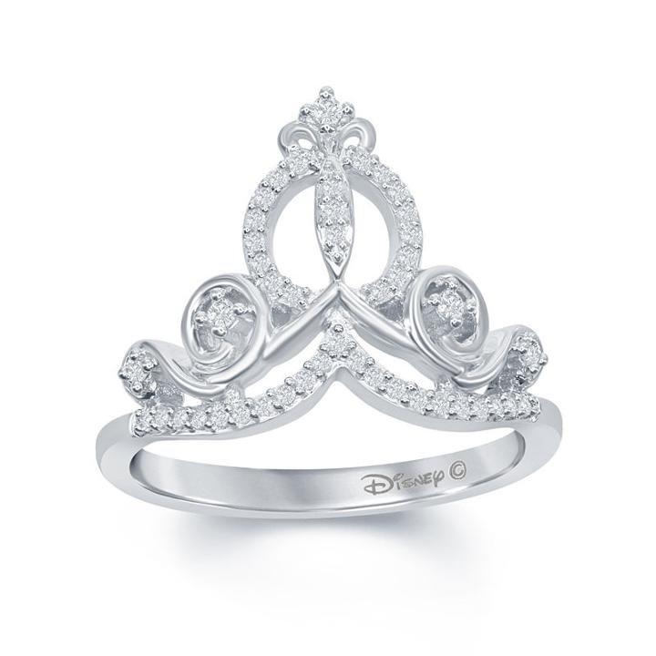 Enchanted Disney Fine Jewelry 1/6 C.t.t.w. Diamond Cinderella Ring In Sterling Silver