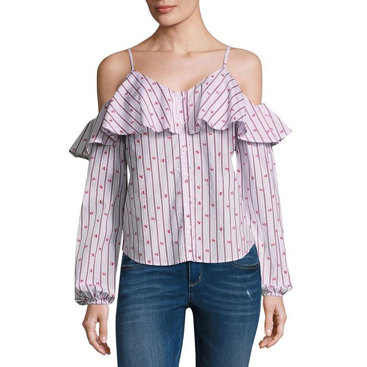 Belle + Sky Long Sleeve Round Neck Poplin Blouse