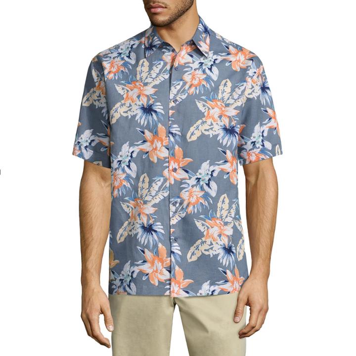 Havanera Short Sleeve All Over Tropical Button-front Shirt