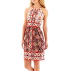 London Style Collection Sleeveless Multi-print Halter Dress