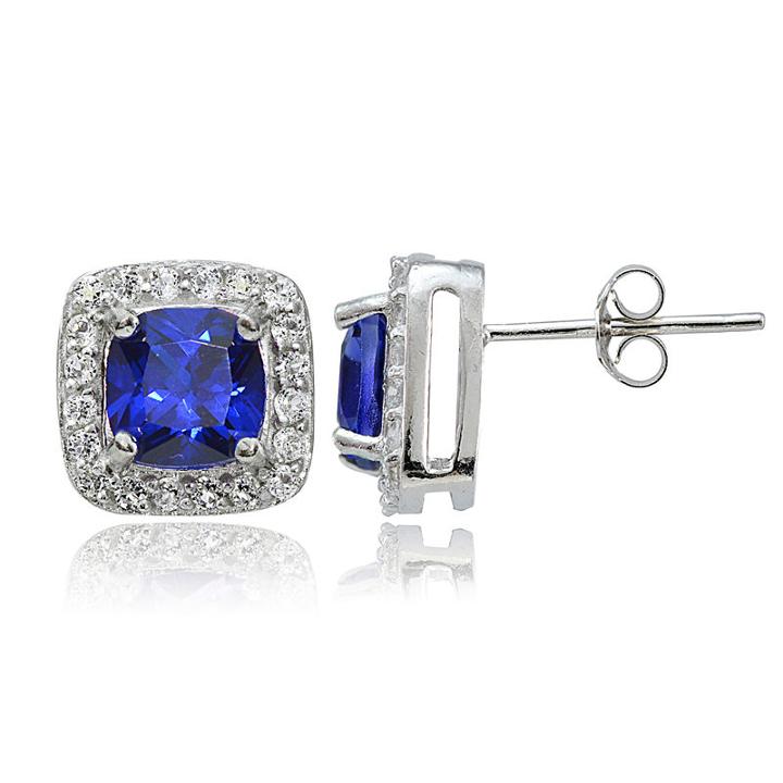 Lab Created Blue Sapphire 9mm Round Stud Earrings