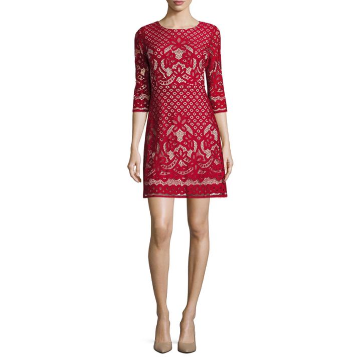 Danny & Nicole 3/4 Sleeve Lace A-line Dress-petites