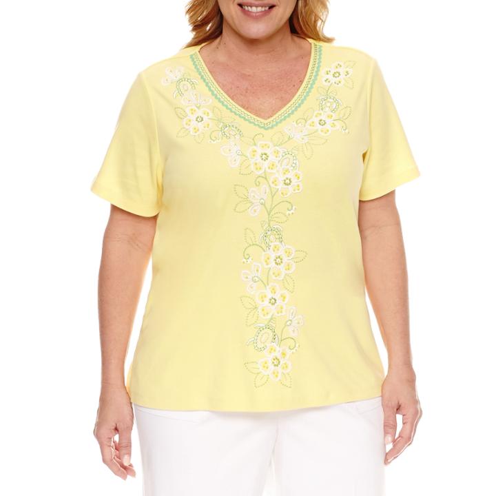 Alfred Dunner Short Sleeve V Neck T-shirt-plus