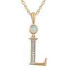 L Womens Lab Created White Opal 14k Gold Over Silver Pendant Necklace