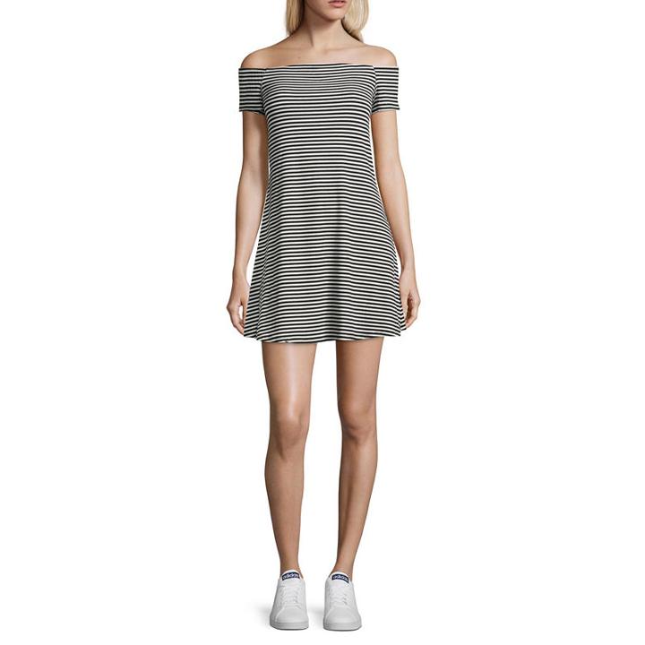 Fire Short Sleeve Stripe Swing Dresses-juniors