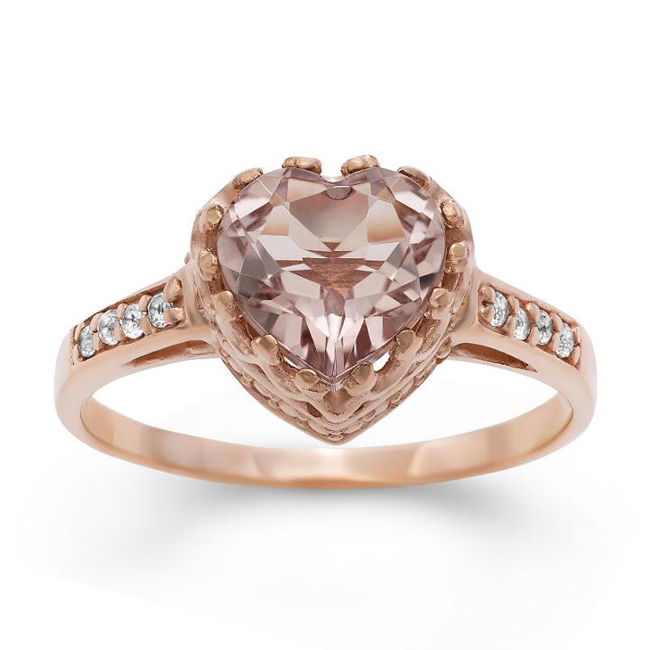 Womens Simulated Morganite Pink 14k Gold Over Silver Heart Cocktail Ring