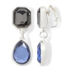 Liz Claiborne Blue And Black Stone Silver-tone Clip-on Drop Earrings