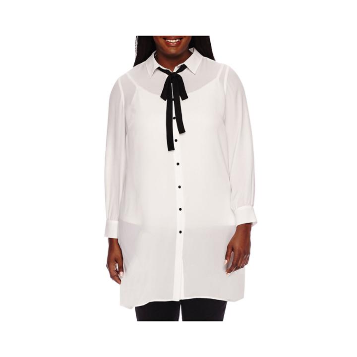 Decree Long-sleeve Bow Shirtdress - Juniors Plus