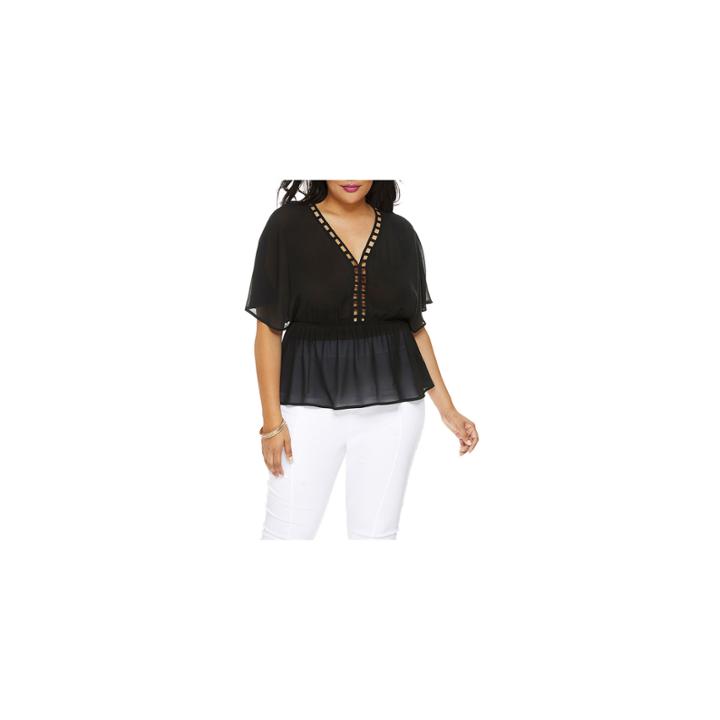 Fashion To Figure Kaylee Flutter Sleeve Woven Blouse-plus