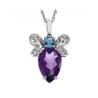 Lab-created Amethyst And Simulated Blue Topaz Beetle Sterling Silver Pendant Necklace