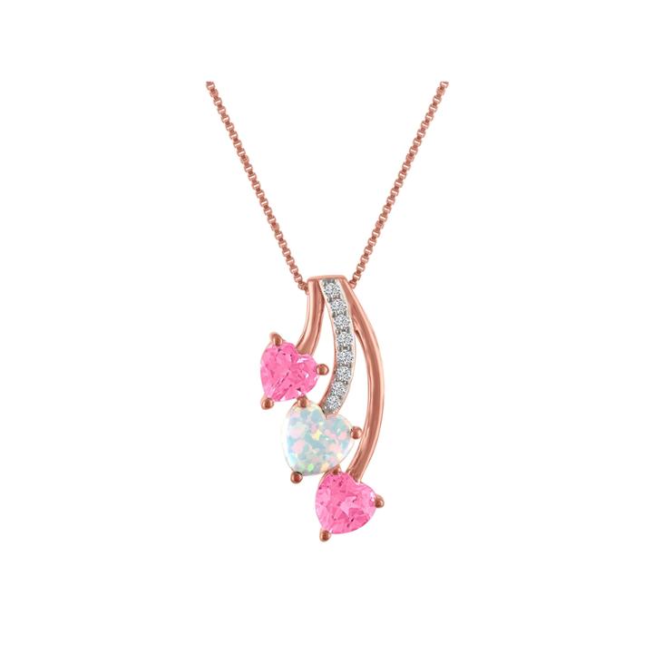 Lab-created Opal And Pink & White Sapphire 14k Gold Over Silver Triple Heart Pendant Necklace