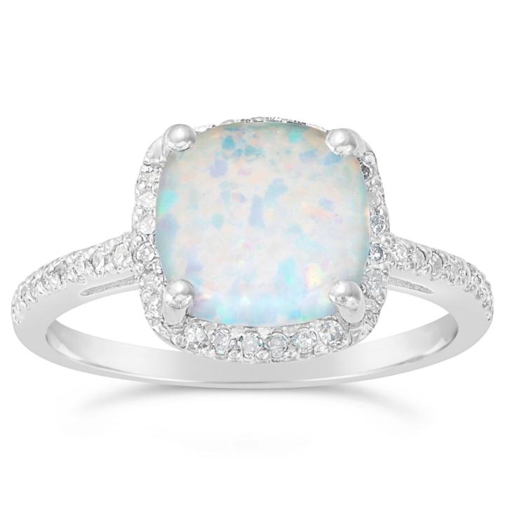 Womens 1/6 Ct. T.w. White Opal Sterling Silver Halo Ring