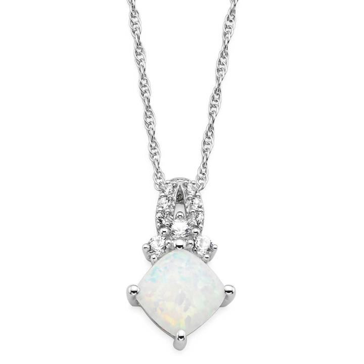 Lab Created Opal And White Sapphire Sterling Silver Pendant