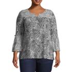 3/4 Bell Sleeve Print Mix Blouse-plus