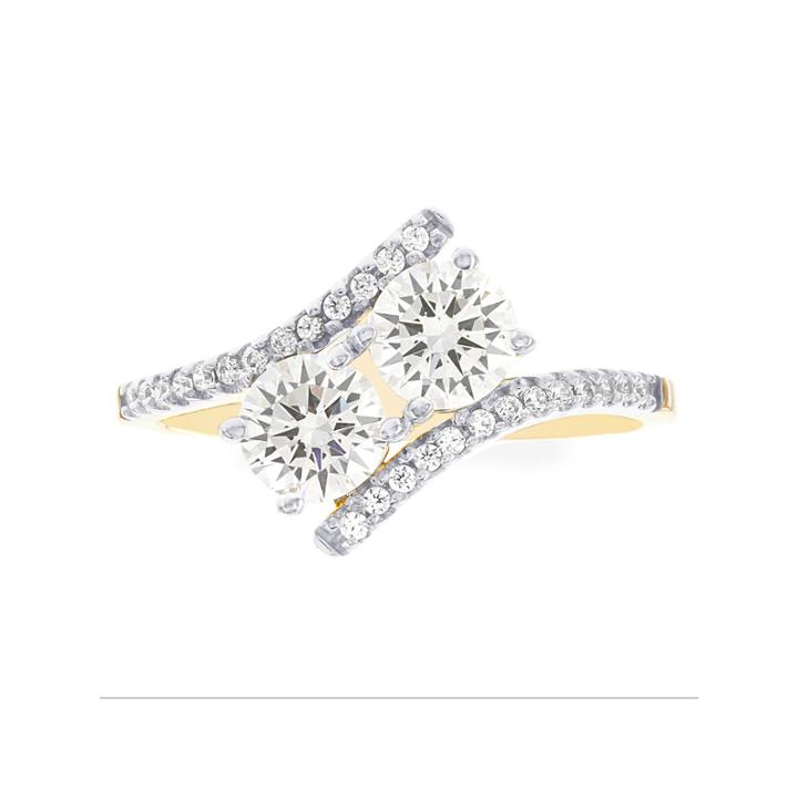 Diamonart 10k Yellow Gold Cubic Zirconia 2.23 C.t.t.w. 2 Stone Ring
