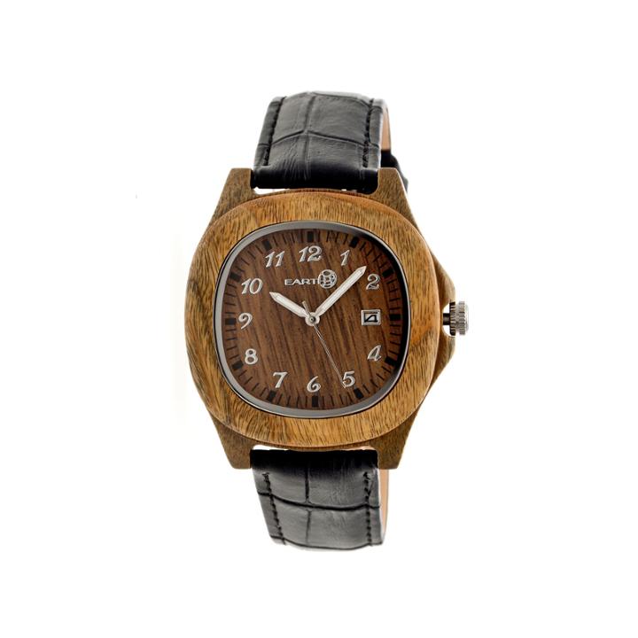 Earth Wood Sherwood Olive Leather-band Watch With Date Ethew2704