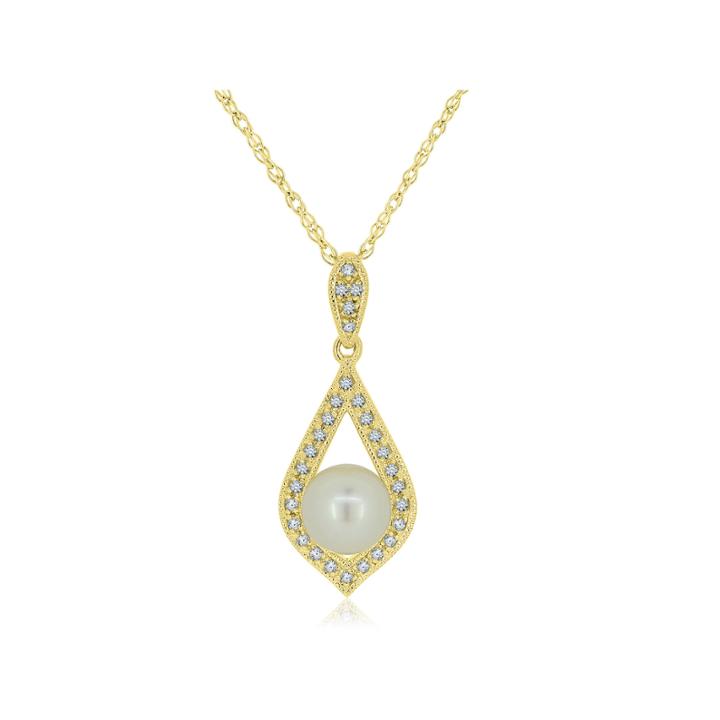 Cultured Freshwater Pearl & Lab-created White Sapphire 14k Gold Over Silver Pendant Necklace