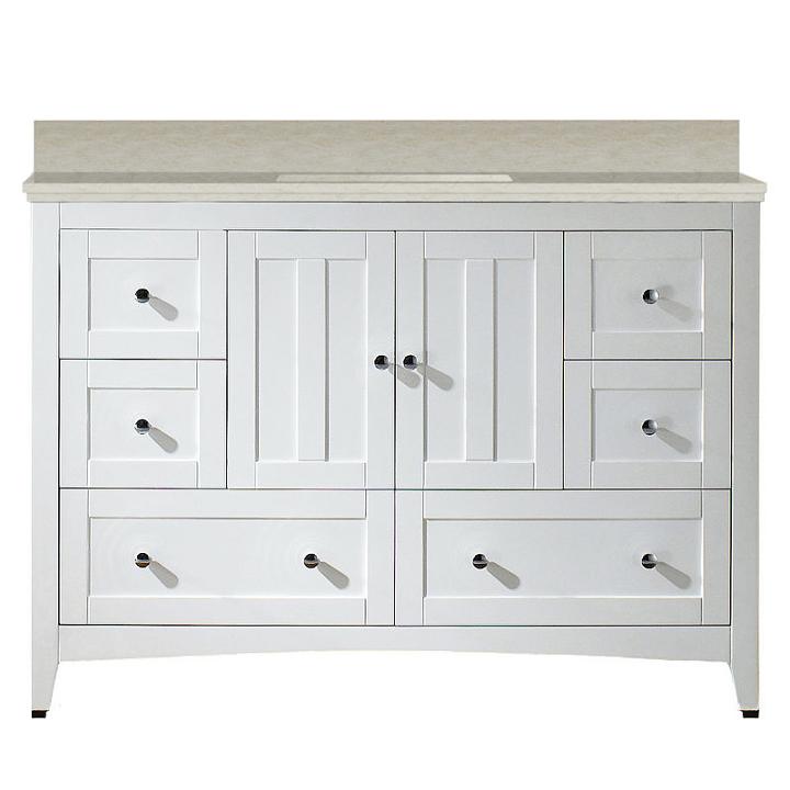 47.6-in. W Floor Mount White Vanity Set For 3h4-in. Drilling Beige Top Biscuit Um Sink