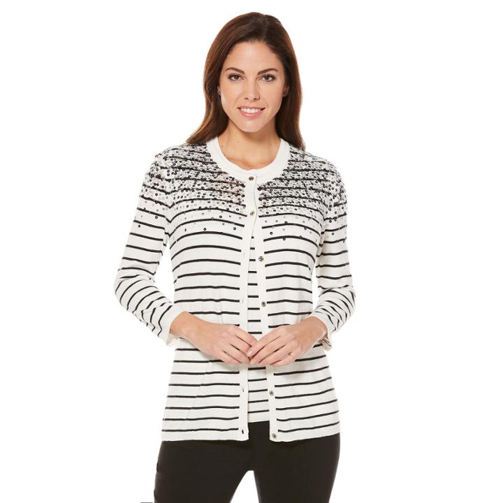 Rafaella 3/4 Sleeve Crew Neck Button Cardigan