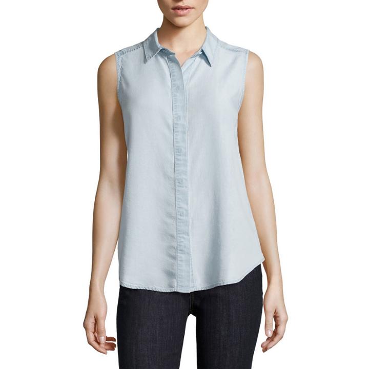 Liz Claiborne Sleeveless Chambray Button-front Blouse