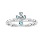 Personally Stackable Genuine Blue Topaz Sterling Silver Cross Stackable Ring