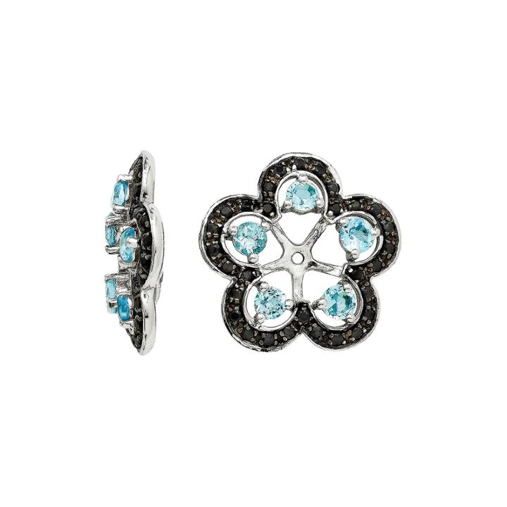 Heat-treated Swiss Blue Topaz And Genuine Black Sapphire Earring Jackets