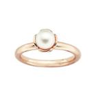 Personally Stackable Rose Rhodium-plated Sterling Silver Pearl Ring