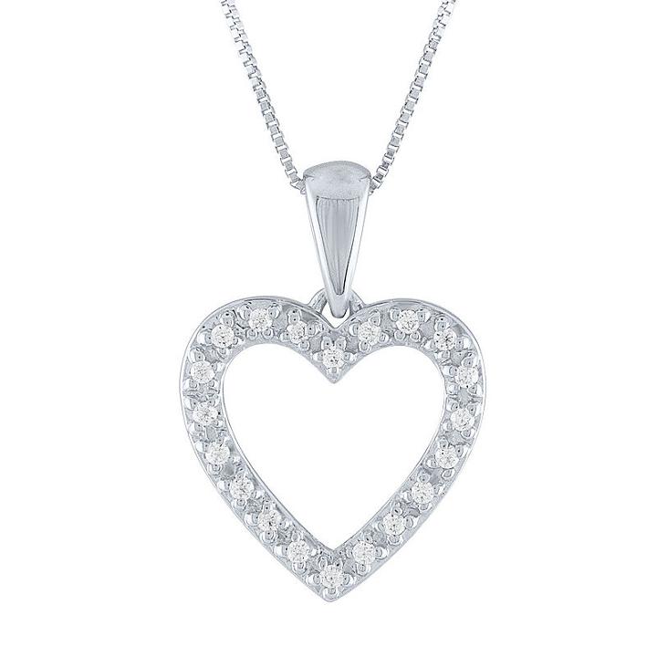 Womens Genuine White Diamond 10k Gold Heart Pendant Necklace
