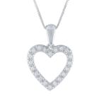 Womens Genuine White Diamond 10k Gold Heart Pendant Necklace