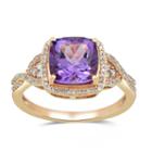 Womens Genuine Amethyst Purple 10k Rose Gold Cocktail Ring