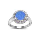 Lab-created Blue Opal And Cubic Zirconia-accent Sterling Silver Round Halo Ring