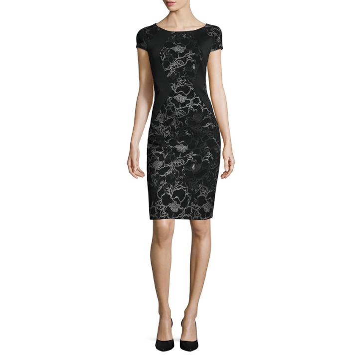 Sangria Cap-sleeve Abstract-floral Colorblock Sheath Dress