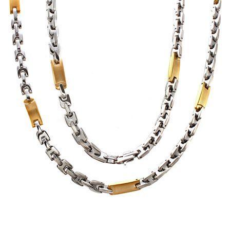 Mens Two-tone Stainless Steel Link Necklace